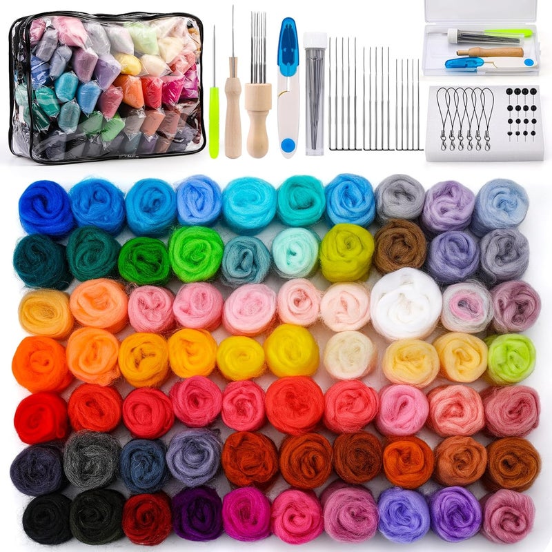 SOCNITC 70 Colors Needle Felting Kit, Wool Felting Kit for Beginner, Felting Needles Wool Roving Needle Felting Supplies with Needle Felting Tools for DIY Animals Handmade Crafts Decoration - Image 1